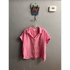 Beach Lunch Lounge Size Large Pink Sleeveless  Button Up Shirt Women